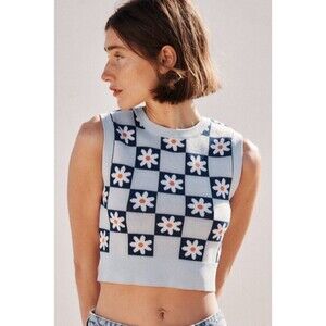 Zara Sleeveless Crop Top Women's Size Small Light Blue Floral Print Pullover